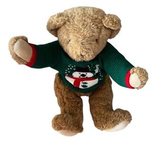 Xmas Teddy Bear from the Vermont Teddy Bear Co with Green Sweater with Snowman